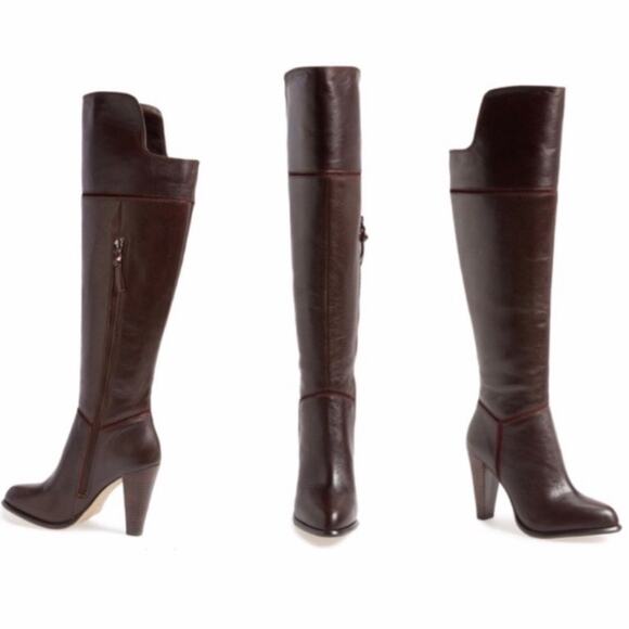 French Connection 5.5 Tall Boots Heeled 5 1/2 Leather Over Knee Boots Fall Heels - Picture 1 of 15